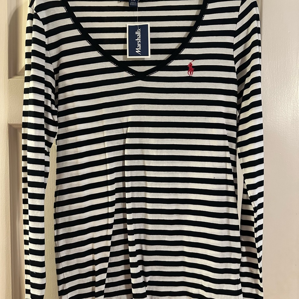 Polo Ralph Lauren Black and White Striped Long Sleeve Tee